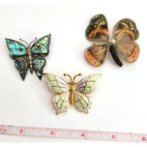 Vintage Butterfly Pins Lot Colorful Brooches Silver Abalone Enamel Wire CT508